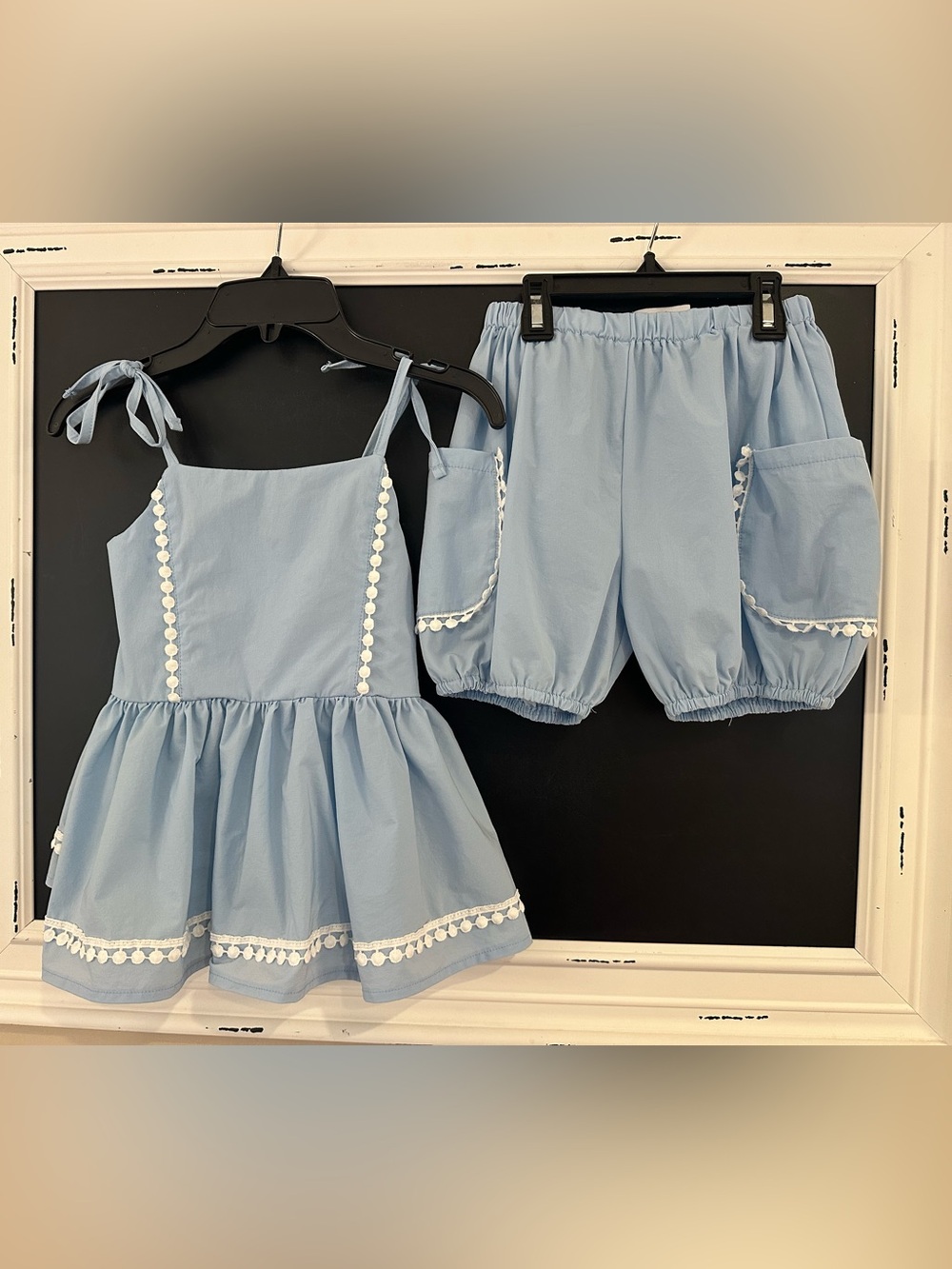 Adorable Girls' Light Blue Two-Piece Shorts Set by Oopsie Daisy. Size 7